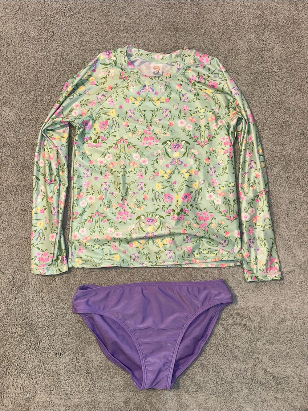 Wonder Nation Girls XL 14/16 Floral Rash Guard Swimsuit Set